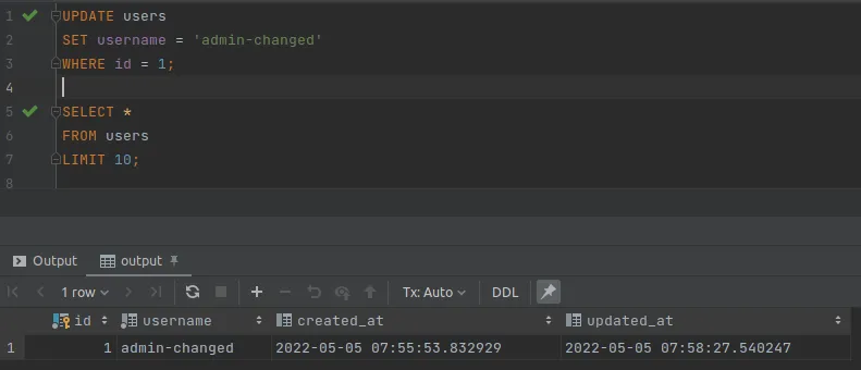 Update user with id = 1